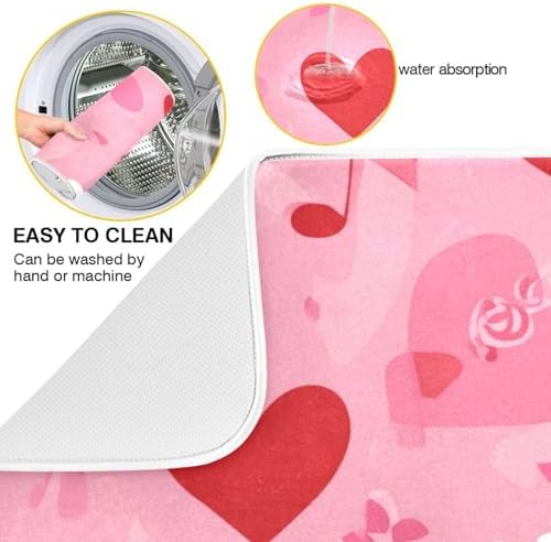 OTVEE Pink Melody Pattern Dish Drying Mat for Kitchen Counter
