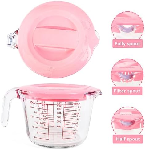 6 Pcs Glass Measuring Cups with Lids Set, 1-Cup, 2-Cup, 4-Cup