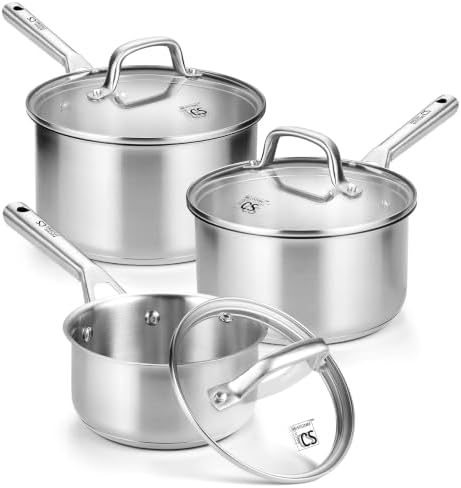 KOCH SYSTEME CS Stainless Steel Saucepan Set, 1QT & 2.5QT & 3QT Pot Set