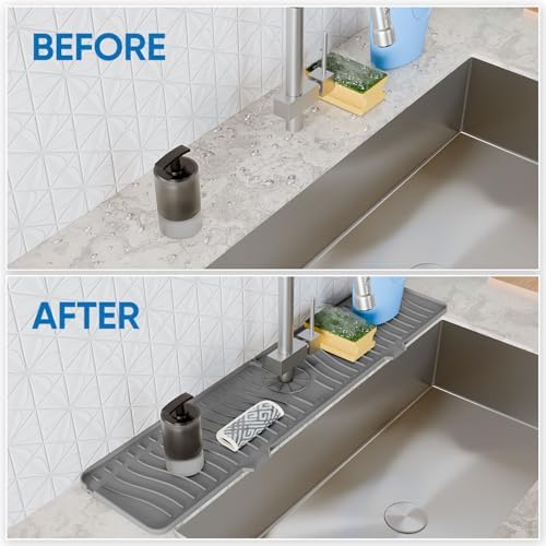 24 Inch Longer Faucet Mat for Kitchen Sink, Silicone Sink Faucet Mat