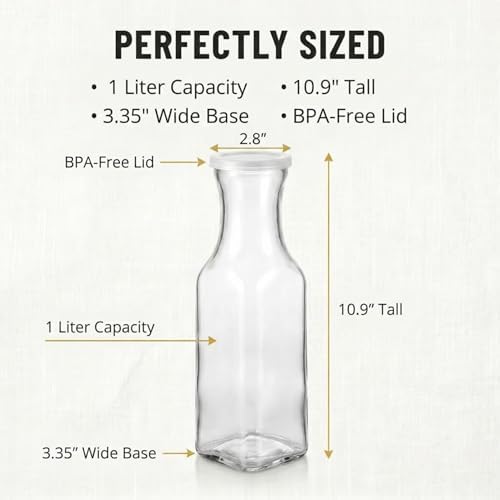 4Pcs Square Glass Carafe Juice Containers 1 Liter Clear Glass Pitcher