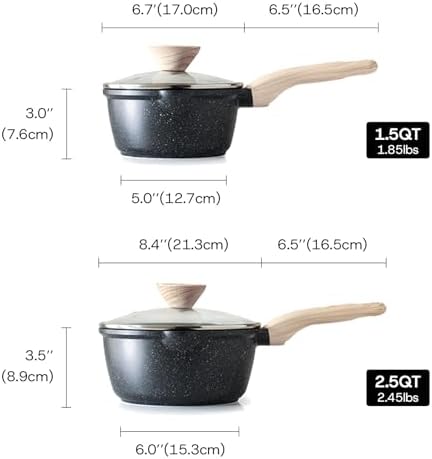 Kordisen Sauce Pan Set with Lid, 1.5Qt & 2.5 Qt Nonstick Cooking Pots