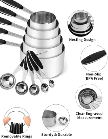 JOYHILL Measuring Cups and Spoons Set 304 Stainless Steel 10-Piece