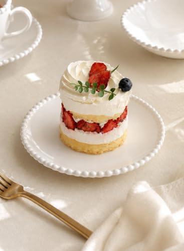 6 Inch White Porcelain Beaded Dessert Plates Set of 12
