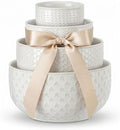 Lareina Ceramic Mixing Bowls Set of 4, Large Serving Bowls, Ivory White