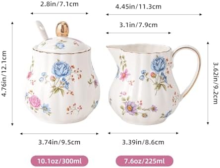 Ceramic Sugar and Creamer Set, 3 Piece Set with Cream Pitcher, Sugar