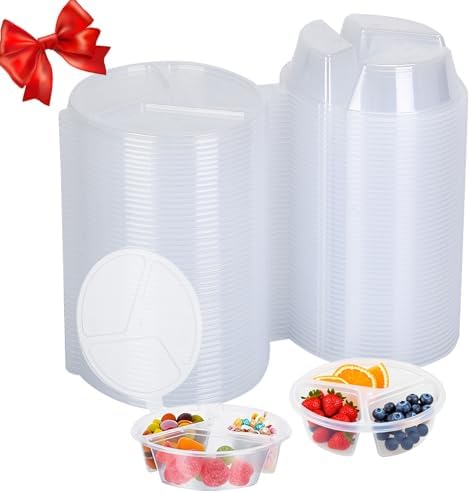 Reusable Snack Containers with Lids 50 Pcs, 3-Compartment Divided