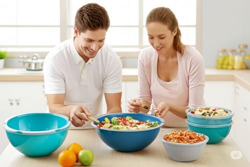 Alpine Cuisine 5 Piece Mixing Bowl Set with Lids Nesting Plastic Bowls