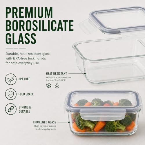 5-Pack 36oz Borosilicate Glass Food Storage Containers with Lids