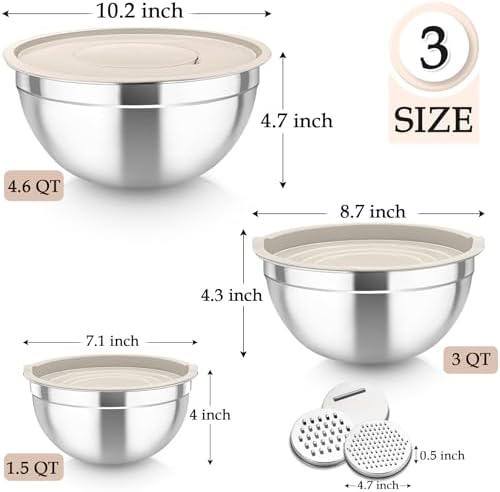 TeamFar Mixing Bowls, Stainless Steel Nesting Salad Bowls Set
