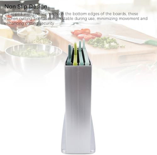 4 Pack Cutting Boards with Storage Rack, Plastic Chopping Board Set