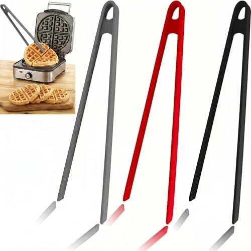 3PCS Silicone Cooking Tongs Set, 11.4 Inch, Black Grey Red
