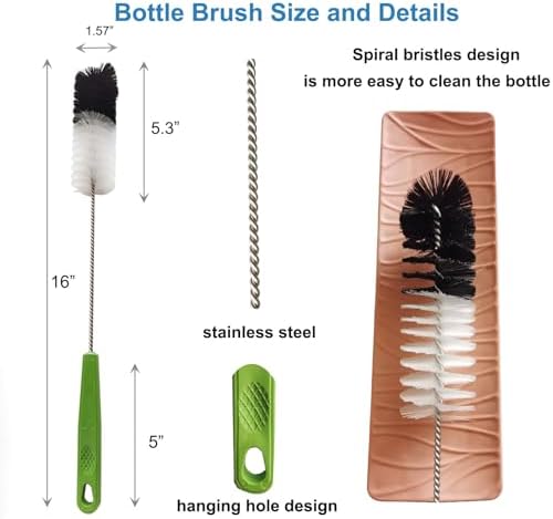 2 Pack 16" Water Bottle Brush for Cleaning, Dokpod Long Handle Bottle