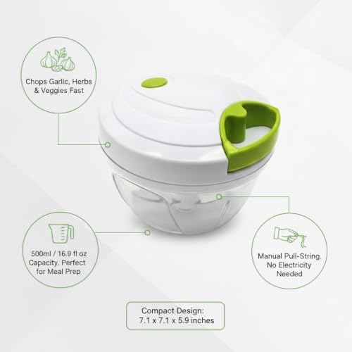 Manual Food Chopper, Pull-String Vegetable Mincer for Garlic Herbs