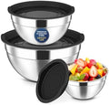 Herogo Stainless Steel Mixing Bowls with Lids Set of 3, 1.5/3/4.6Qt