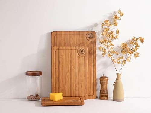Carbonized Bamboo Cutting Board Set of 3 - Premium Wood Grain, Extra