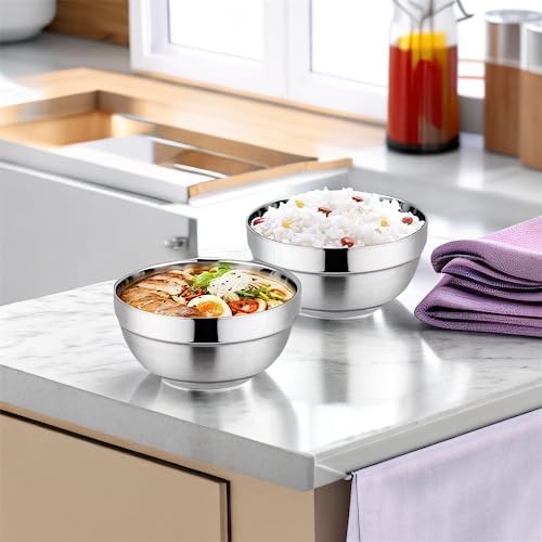 28 Oz Stainless Steel Large Bowls Set of 6, Metal Double-walled Insulated Noodle Soup Bowls with Lids for Adult, Dishwasher Safe and Unbreakable