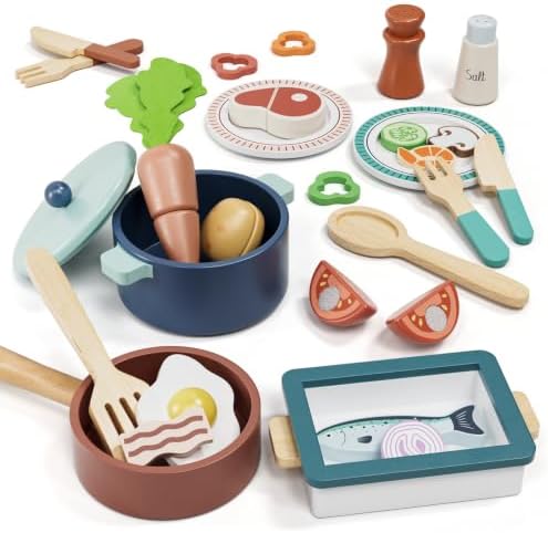 Lehoo Castle Wooden Play Kitchen Accessories, Play Food for Toddlers