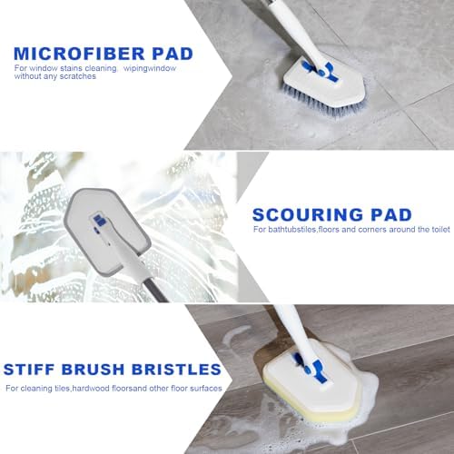 Tile Tub Scrubber Brush with 52-inch Adjustable Long Handle 3-in-1