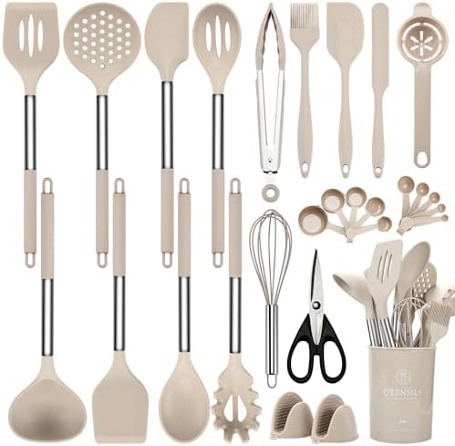 NCUE 28-Piece Silicone Kitchen Utensil Set, Stainless Steel Handles