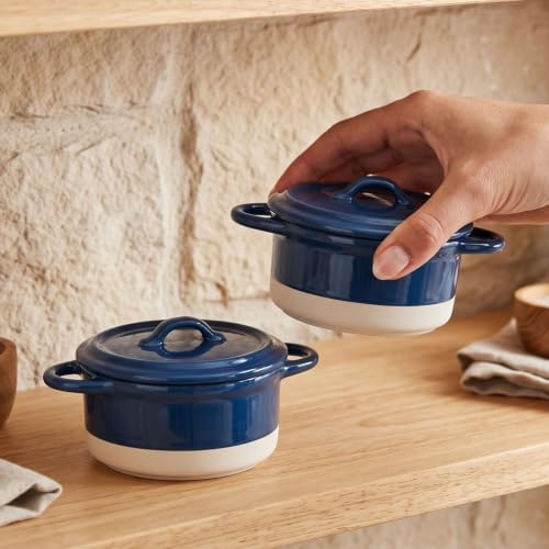 4-Piece Ceramic Mini Stew Pot Set with Lid, Blue
