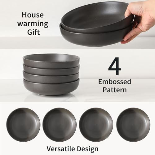 Stoneware Pasta Bowls, 34 oz Large Salad Bowl Set of 4, Ceramic