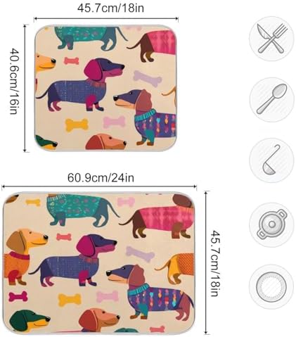 OTVEE Sweater Dog Pattern Dish Drying Mat for Kitchen Counter