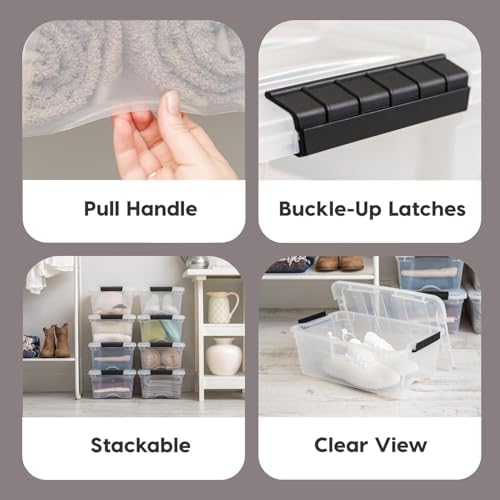 IRIS USA 4 Pack Clear Storage Bins with Lids, 13 Quart