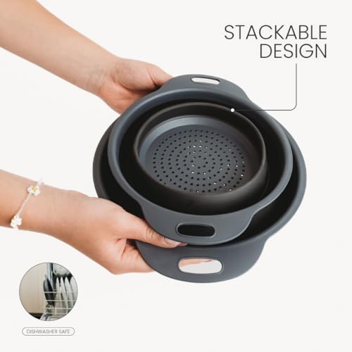 Collapsible Colander | 2-Pack Black Collapsible Strainer for Pasta
