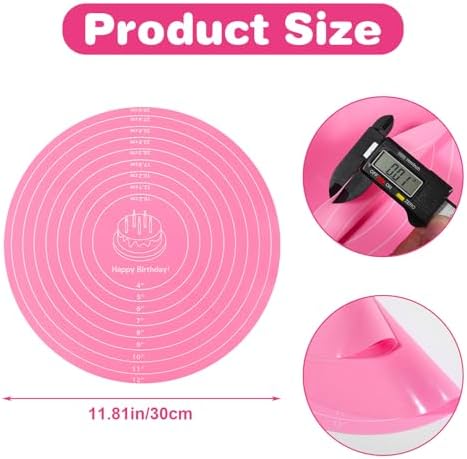 3 Pcs Silicone Cake Mats, Round, Pink Blue Green