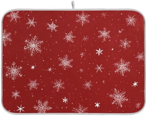 OTVEE Snowflake in Red Tone Dish Drying Mat for Kitchen Counter