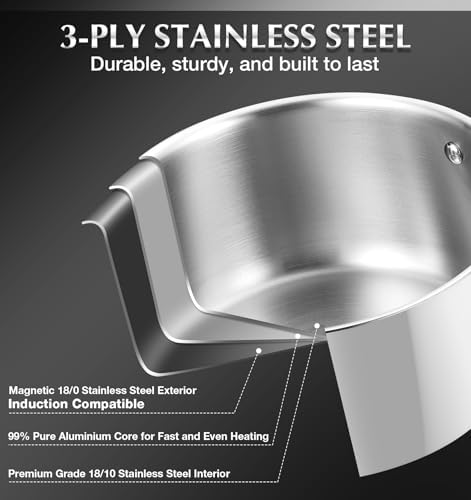 KOCH SYSTEME CS 6PCS Tri-Ply Stainless Steel Pot Set with Lids 2 & 3 & 8QT