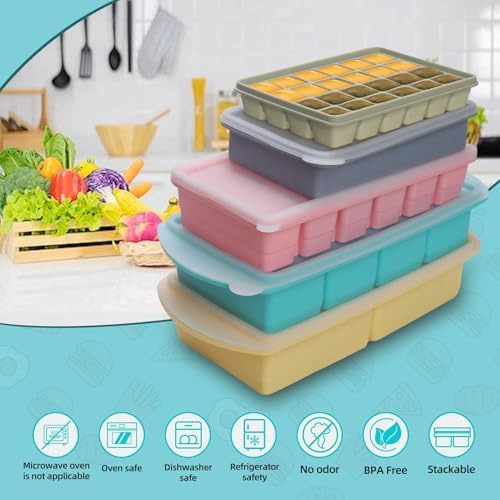 Silicone Freezer Molds Gift Set with 1 Tbsp,2 Tbsp, 1/2, 1, and 2 Cup