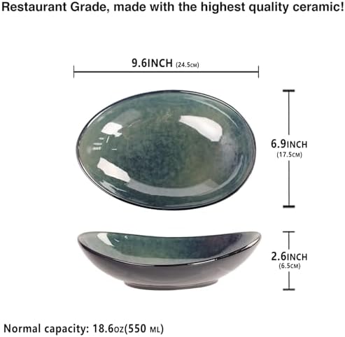 Ceramic Serving Platters Set of 4, 9.6 Inch Curved Oval Deep Salad Plates for Entertaining, Modern Kitchen Dishes, Trays for Dinner, Fruit, Salad, Pasta, burgers - Dishwasher Microwave Safe