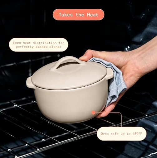 1 Qt Covered Stoneware Casserole Dish with Lid, Porcini Taupe, 4 Cup