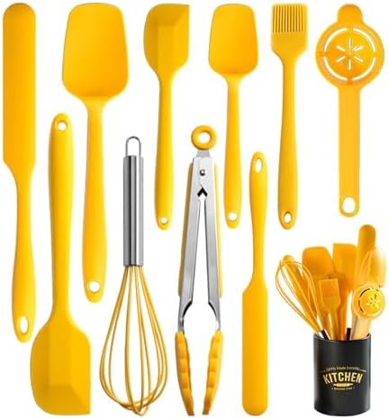 Silicone Spatula Set of 11 Kitchen Utensils with Iron Utensils Holder