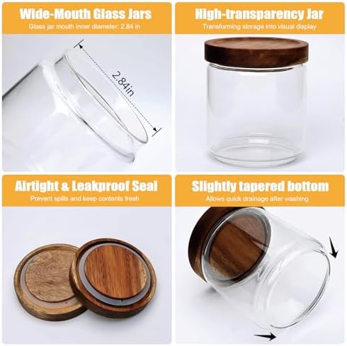 Flrolove Glass Canisters With Wooden Lids, Kitchen Jars for Storage