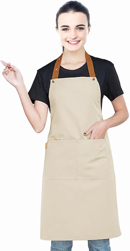 Kitchen Bib Apron with Pockets, Women Men Adjustable Neck Strap Water Resistant by Younber