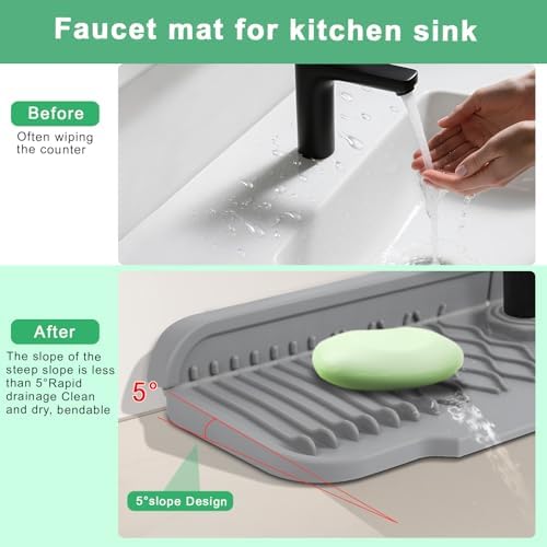17 Inch Faucet Mat For Kitchen Sink Splash Guard Behind Faucet,5°Slope