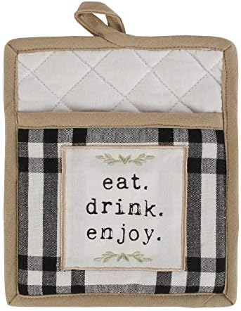 DII Farmhouse Potholder, Oven Mitt and Dishtowel Set, 4 Count