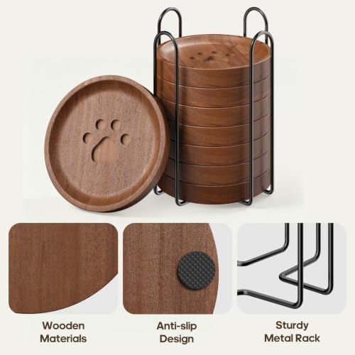 Wood Coasters Set of 8, Cute Drink Coasters with Holder for Desk
