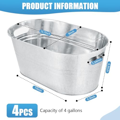 OBTANIM 4 Pack 4 Gallon Galvanized Ice Buckets Metal Champagne Drink