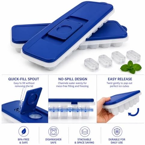 2-Pack No-Spill Ice Cube Trays with Lids – BPA-Free, Easy Release &