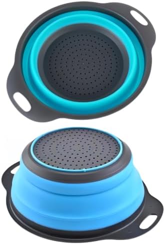 2Pack Blue Round Collapsible Colander Strainers And Colanders