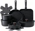 SENSARTE 17 Piece Nonstick Detachable Handle Pots and Pans Set Black