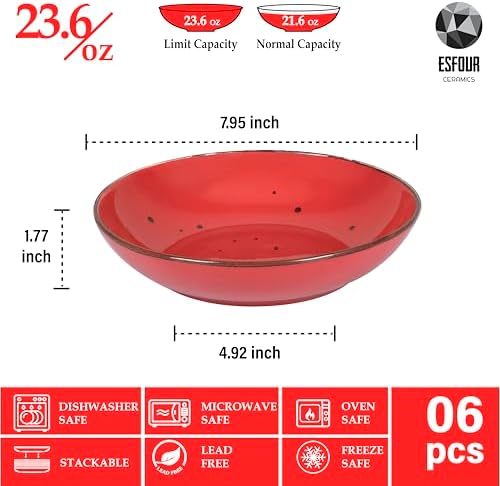 Esfour 7.95 Inch Porcelain Pasta Bowl, 23.6 Ounces Salad Bowls