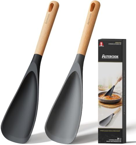 Astercook Cooking Spoon, 2 Pack, Nonstick Safe Silicone Spoonula