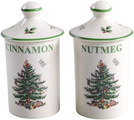 Spode Christmas Tree Spice Jars - Set of 2 Porcelain Jars for Cinnamon