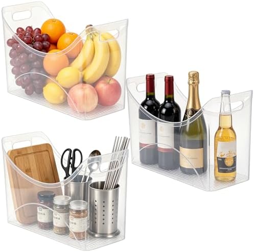 3 Pcs Freezer Organizer Bins with Handle 13"x6"x9" Tall Narrow Kitchen