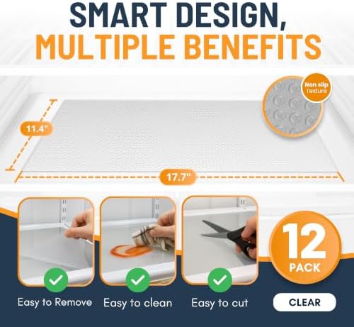 Refrigerator Liners for Shelves (12 Pack) by Linda’s Essentials